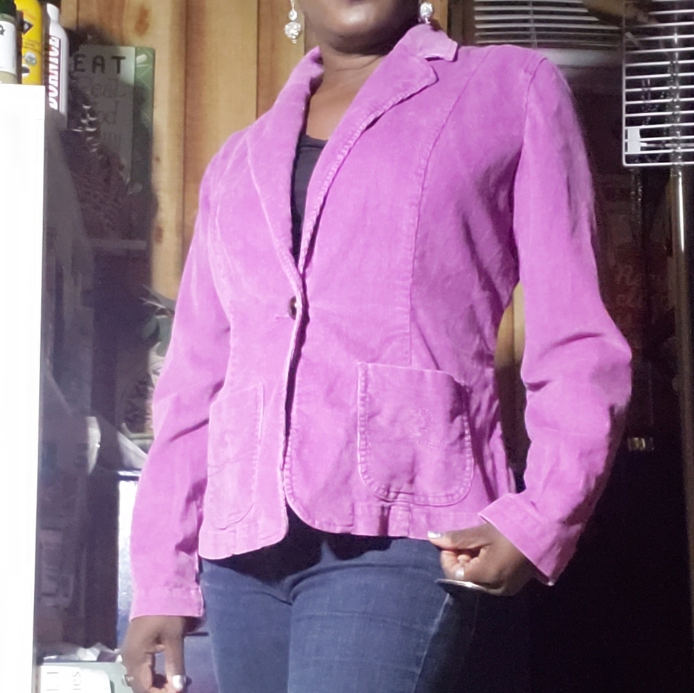 Purple lilac style & company medium corduroy jacket blazer embroidered